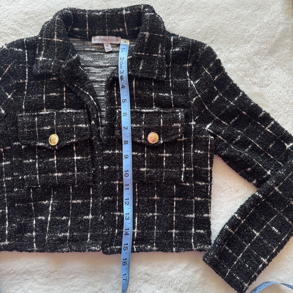 Sincerely Jules Black and White Cropped Tweed Blazer - Picture 7 of 8